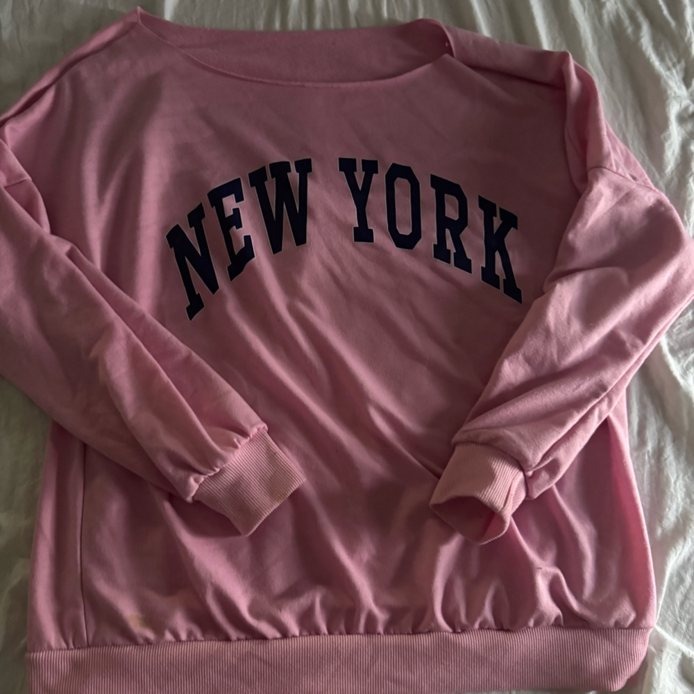 off the shoulder pink sweater